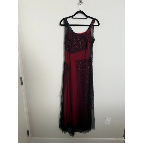 Sue Wong Nocturne Red w/Black Beaded Drape Evening Gown - Size 12 - Picture 4 of 16